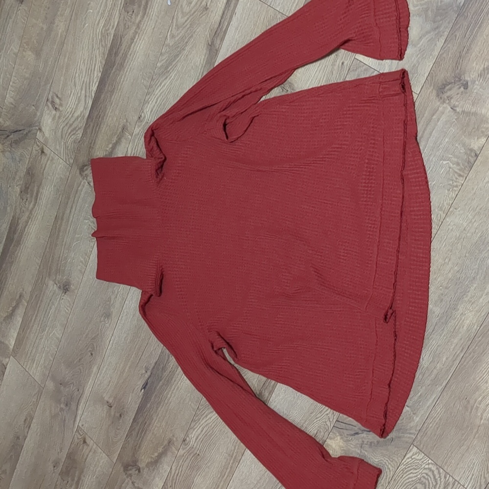 ANTHROPOLOGIE MEADOW RUE RED LONG SLEEVE COWLED THERMAL TUNIC TOP, Sz XL - Picture 5 of 9